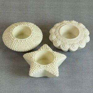 PartyLite Coastal Seashell Starfish Sea Urchin Tealight Holders Set of 3 Bisque
